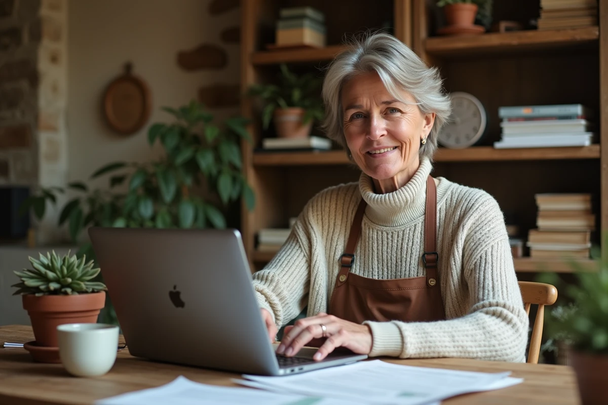 Artisane femme au bureau cosy et organisé