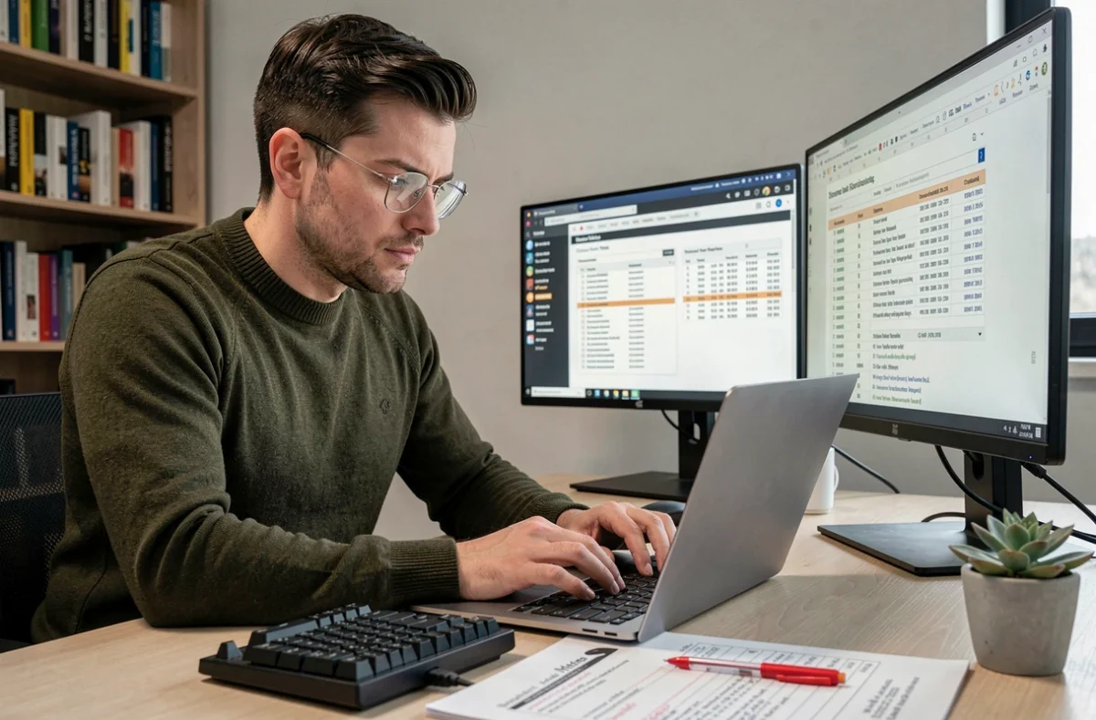 Spécialiste SEO masculin réalisant un audit technique de site web dans les locaux d'AskOptimize à Nice