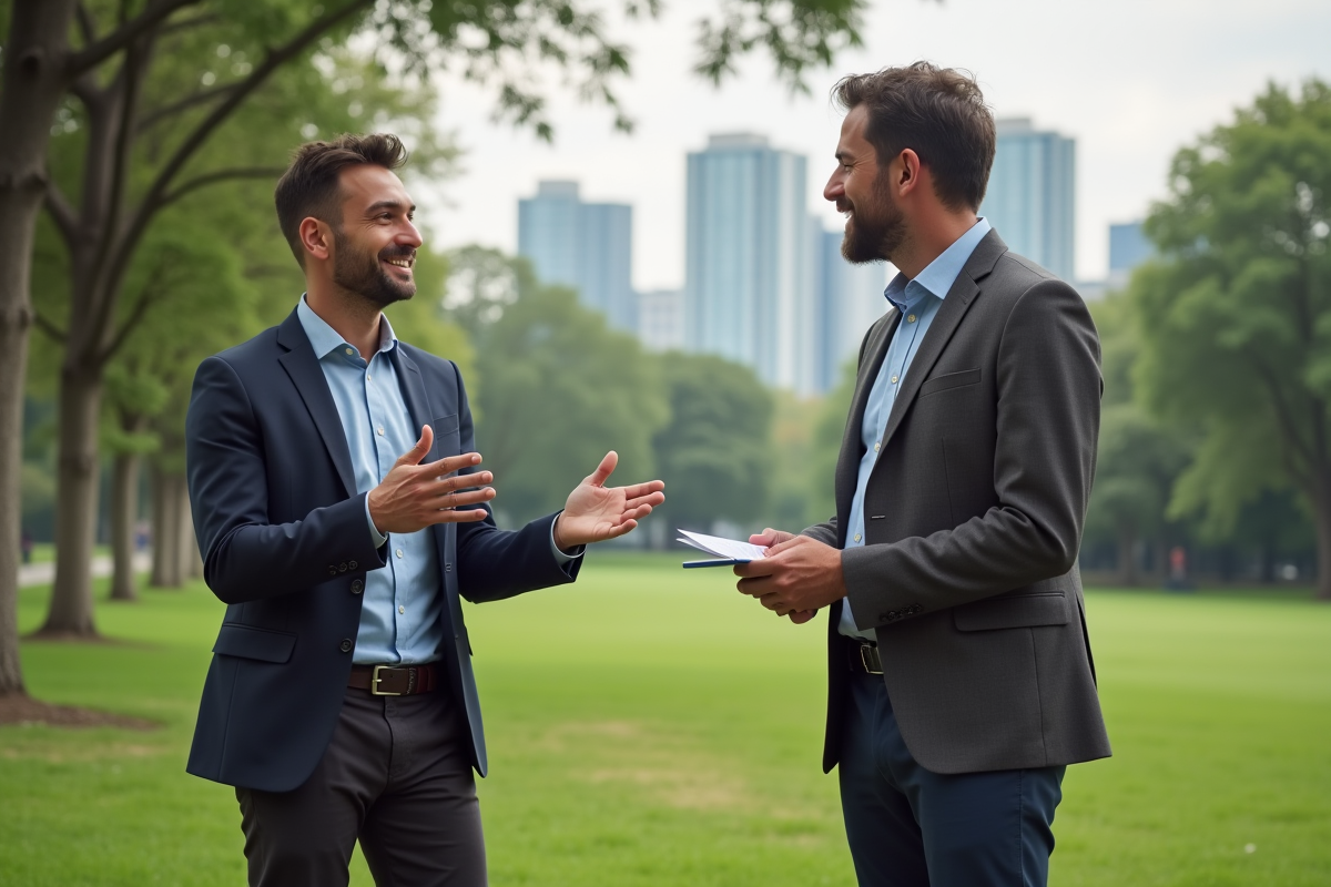 Coach en extérieur dans un parc urbain avec client