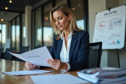 Coordinatrice événementielle analysant des devis de prestataires pour un événement d'entreprise en 2026
