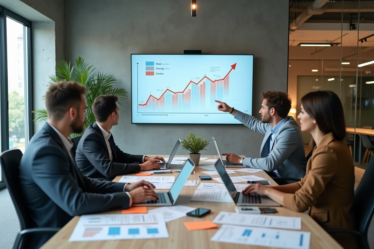 Équipe professionnelle collaborant avec des experts pour définir une stratégie de croissance d'entreprise