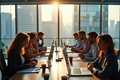 Groupe de travailleurs de bureau au Canada concentrés