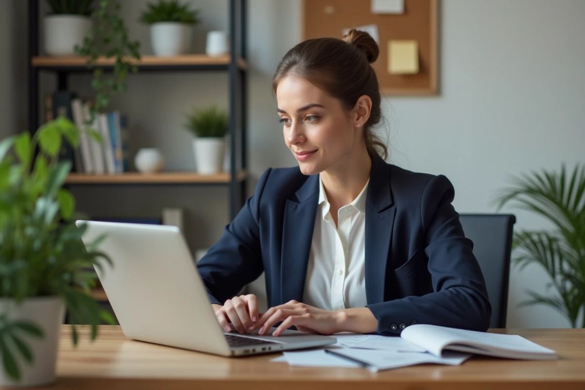 Femme d'affaires au bureau dans un intérieur moderne
