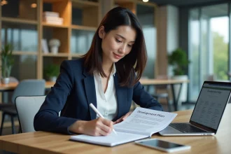 Femme d'affaires en réunion dans un bureau moderne