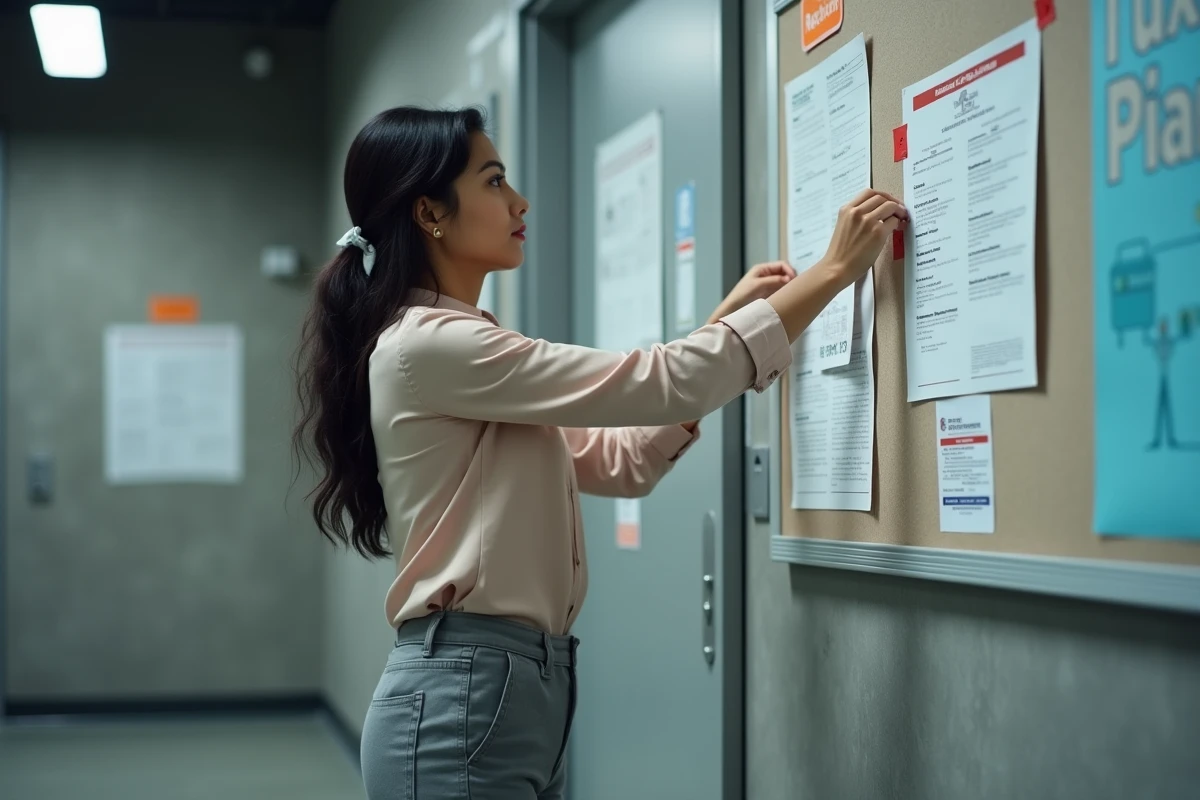 Jeune femme sud-asiatique pin&ccedil;ant une note sur un tableau d