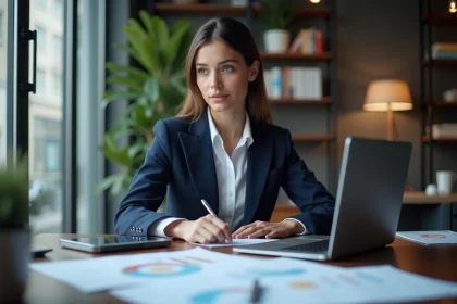 Jeune femme professionnelle dans un bureau parisien moderne