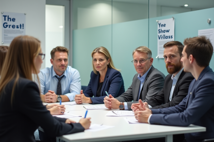 Groupe de professionnels lors d'un atelier en salle moderne