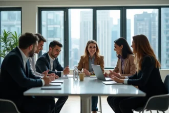 Groupe de professionnels en réunion dans un bureau moderne