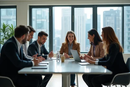 Groupe de professionnels en réunion dans un bureau moderne