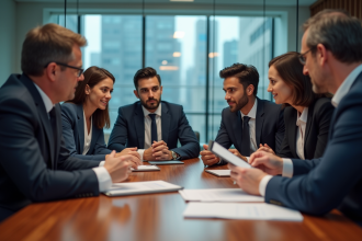 Groupe de professionnels en réunion dans un bureau moderne
