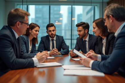 Groupe de professionnels en réunion dans un bureau moderne
