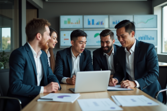 Groupe de professionnels en réunion dans un bureau moderne