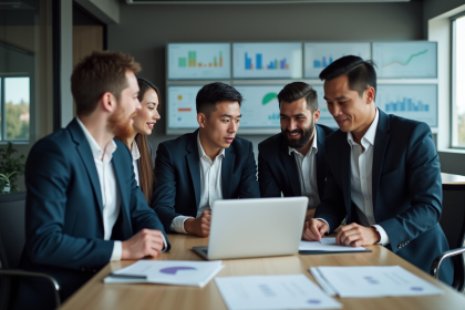 Groupe de professionnels en réunion dans un bureau moderne