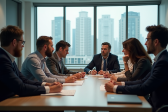 Groupe de professionnels en réunion dans un bureau moderne