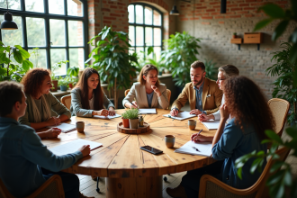 Groupe de personnes collaborant dans un espace écologique