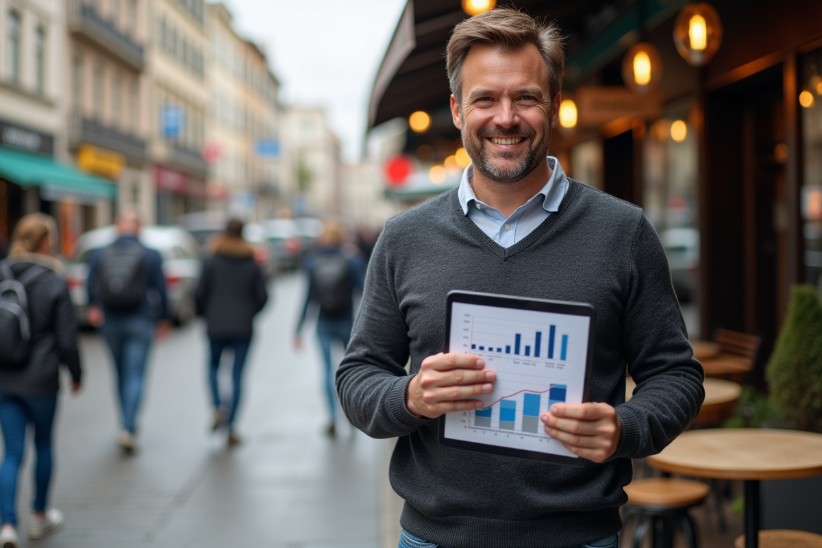 Homme d affaires dehors avec rapports marketing