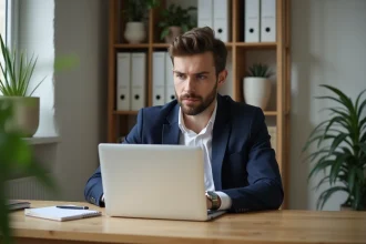 Jeune entrepreneur homme dans son bureau organisé