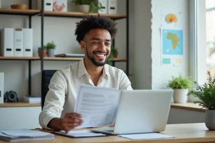 Jeune entrepreneur mayotte souriant &agrave; son bureau