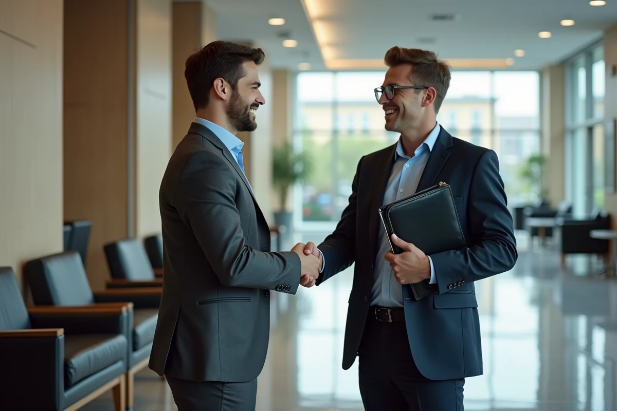 Jeune homme en entretien dans un hall d