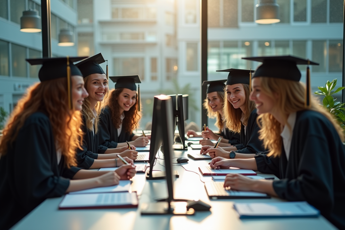 Jeunes diplômés collaborant autour d
