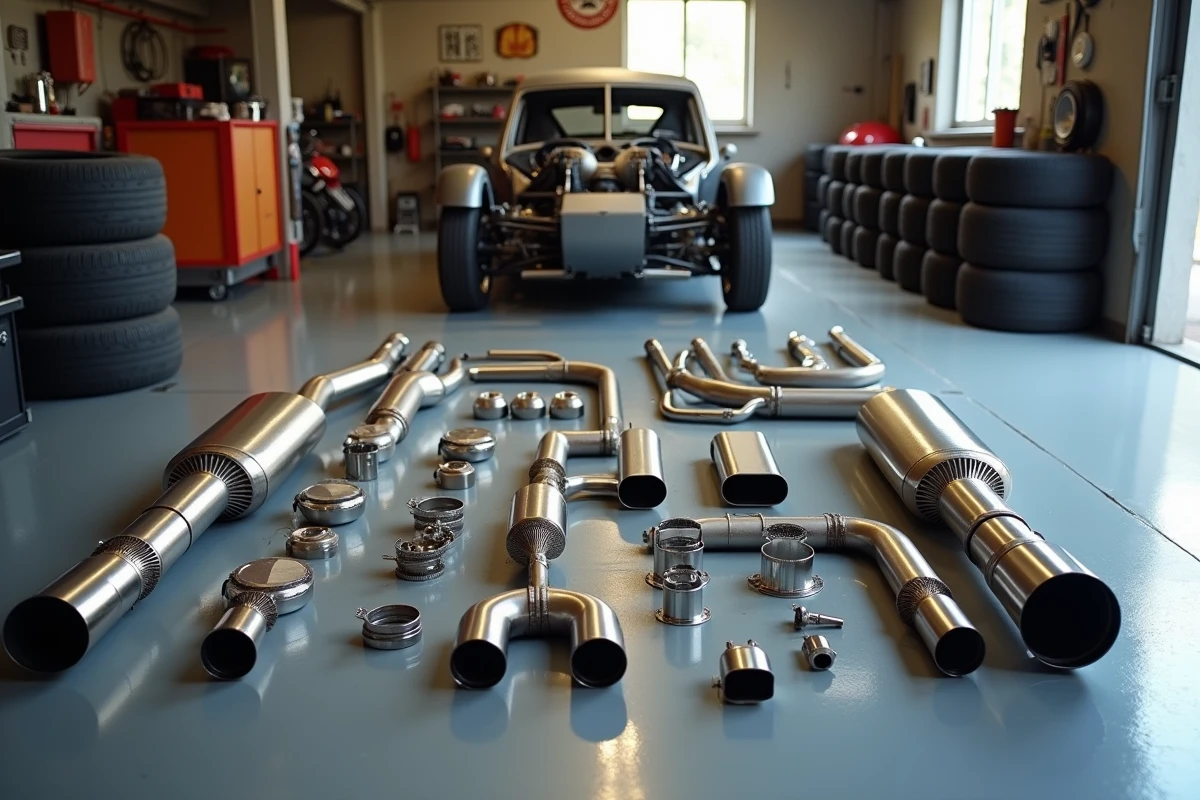 Kit complet de tubes inox pour système d'échappement sur sol de garage avant montage