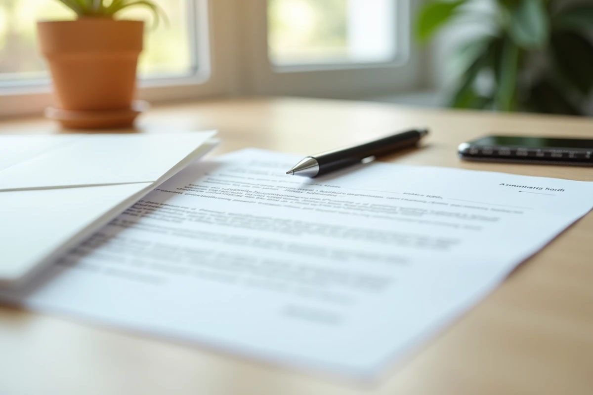 Gros plan sur une lettre administrative anonyme posée sur un bureau avec une enveloppe et un stylo, évoquant une dénonciation URSSAF