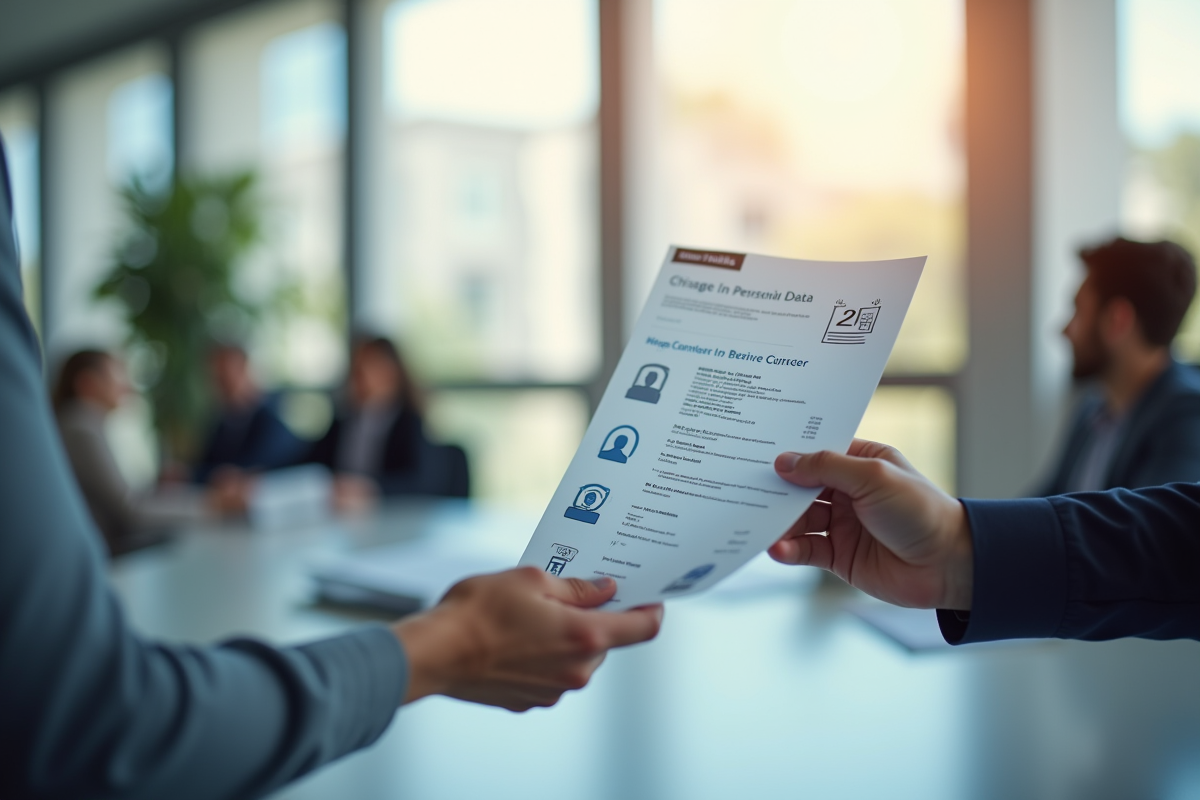 Main tenant un document avec icônes de données personnelles