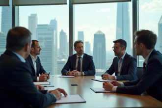 Groupe de professionnels français en réunion à La Défense