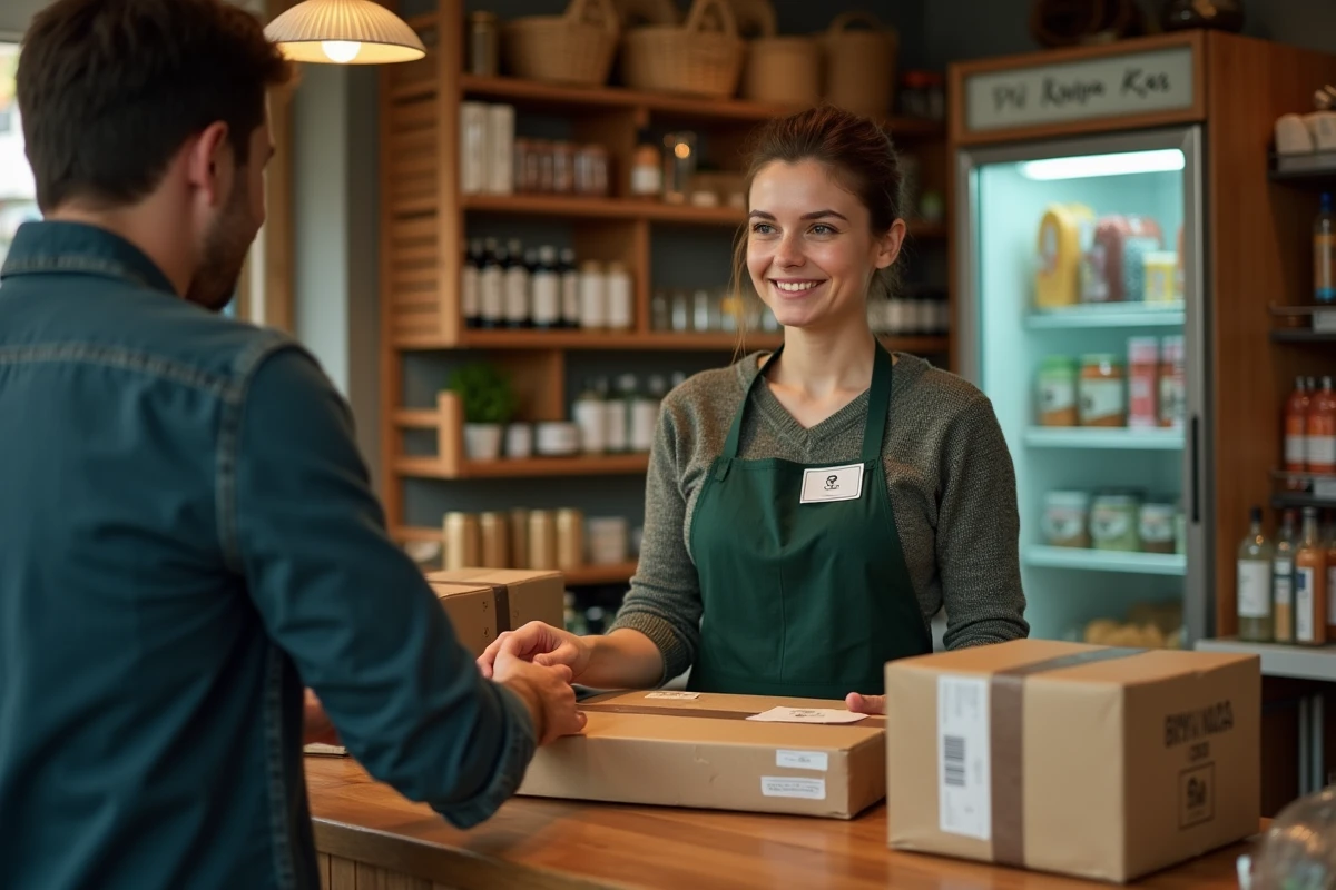 Remise d'un colis en point relais dans une épicerie de Lyon 8