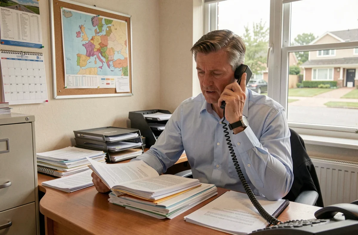 Un responsable de Work Temporaire passant en revue des dossiers de candidats dans son bureau d'agence d'intérim